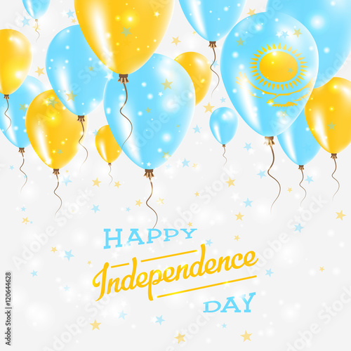 Kazakhstan Vector Patriotic Poster. Independence Day Placard with Bright Colorful Balloons of Country National Colors. Kazakhstan Independence Day Celebration.