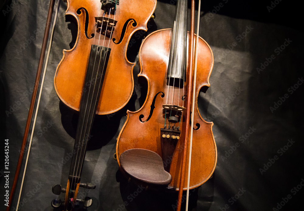 Fototapeta Violin musical instrument on black background