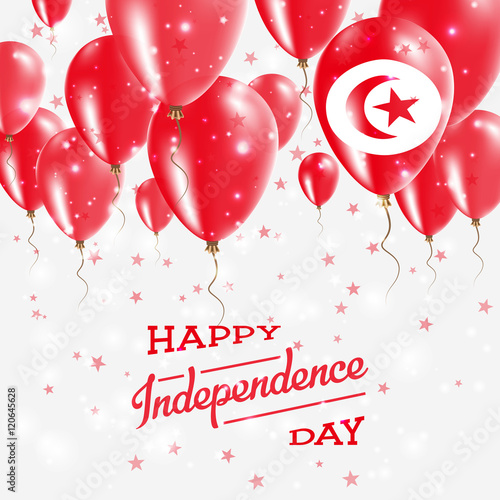 Tunisia Vector Patriotic Poster. Independence Day Placard with Bright Colorful Balloons of Country National Colors. Tunisia Independence Day Celebration.