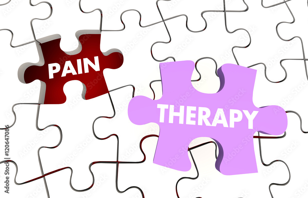 Fototapeta premium Pain Therapy Words Puzzle Pieces Treatment 3d Illustration