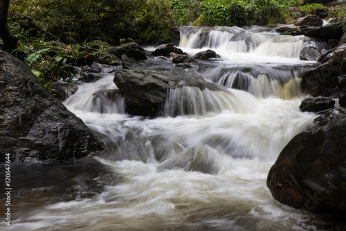 Below the waterfall rocks.