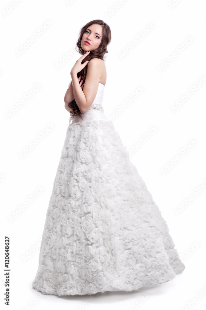 Portrait of beautiful young brunette woman bride in white Weddi Portrait of beautiful young brunette woman bride in white Weddi