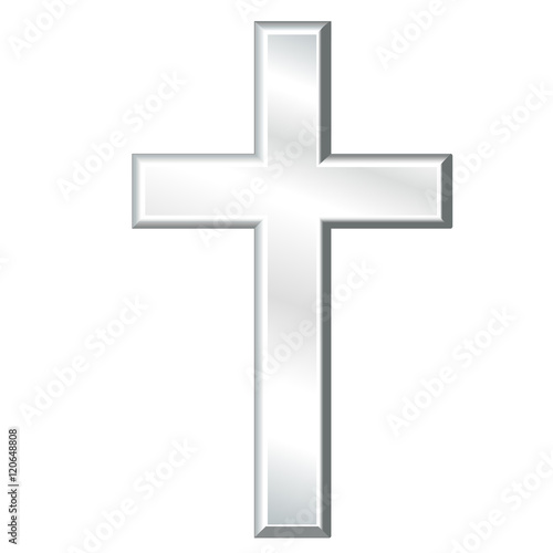 Christian Cross, silver crucifix, symbol of Christianity religion and faith, isolated on a white background.