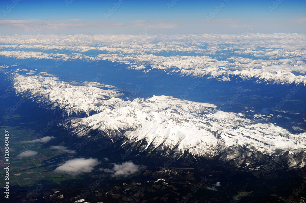 aerial view of snow mountains