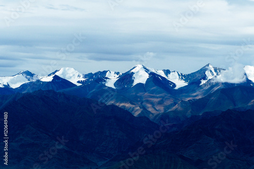 Top of snow rock mountains landscape in Leh, Ladakh in India - with copyspace © twinsterphoto
