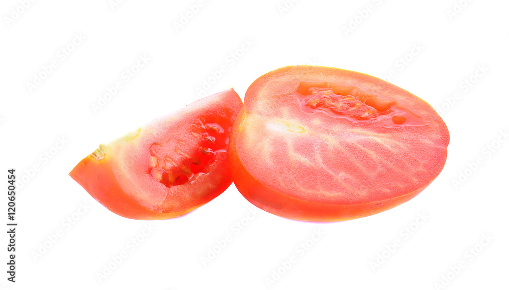 Pieces of tomato isolated on white