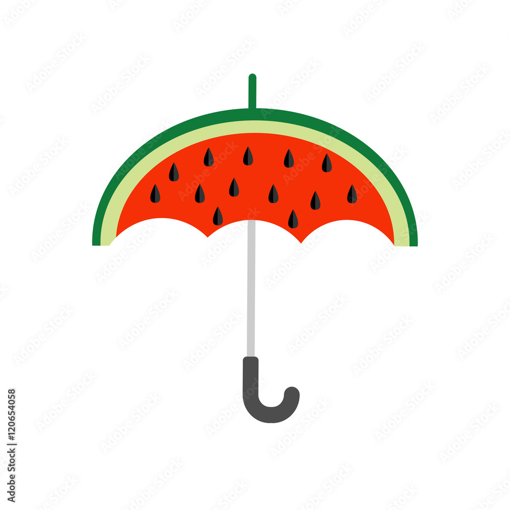 Big watermelon slice cut with seed. Umbrella shape. Flat design icon Summer autumn fall time. Isolated. White background Big watermelon slice cut with seed. Umbrella shape. Flat design icon Summer autumn fall time. Isolated. White background