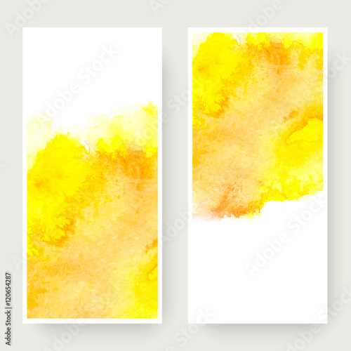 Vector set of banners with watercolor splash. Yellow watercolour design cards set