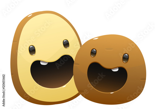 two potato cartoon character bright juicy on a white background