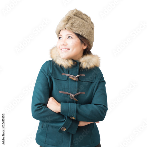 asian woman wearing green coat