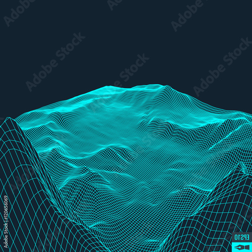 Abstract vector landscape background. Cyberspace  grid. 3d technology  illustration.