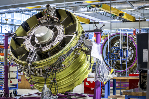 Big airplane engine during maintenance