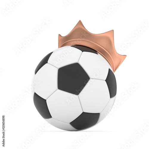 Soccer ball with bronze crown on white background. 3D rendering.