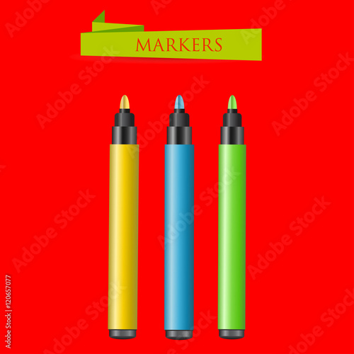 Three felt-tip pens on a red