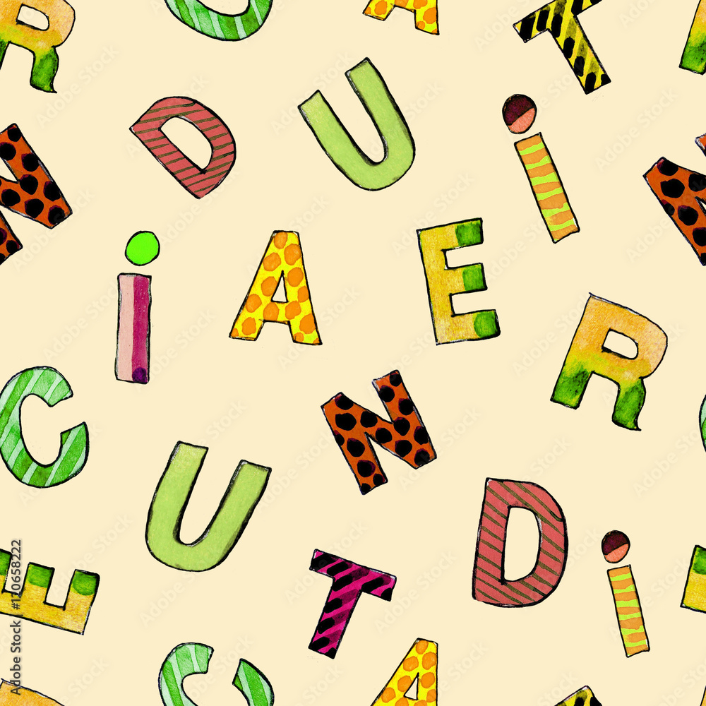 Hand painted seamless pattern with letters. Lovely background for kids ...