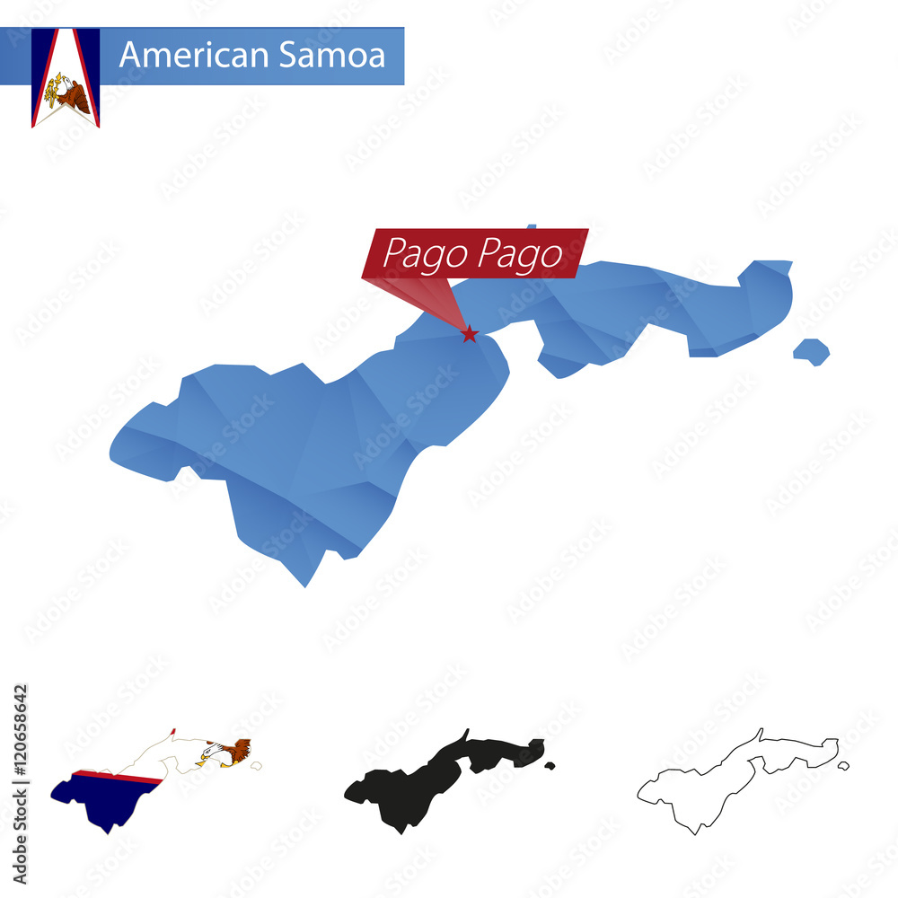 American Samoa blue Low Poly map with capital Pago Pago. Stock Vector