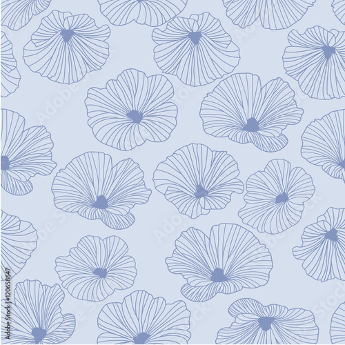 Abstract vintage seamless floral pattern  monochrome contour flowers on light background  vector illustration