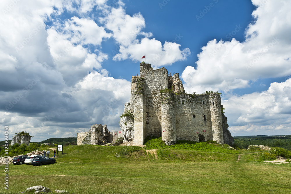 The ruins of the castle in Mirow - ancient fortress in the Jura Krakow-Czestochowa in Poland.