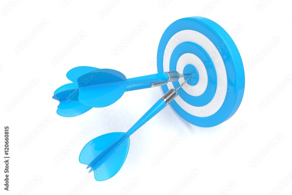 Three arrows darts in center. 3d rendering. Three arrows darts in center. 3d rendering.