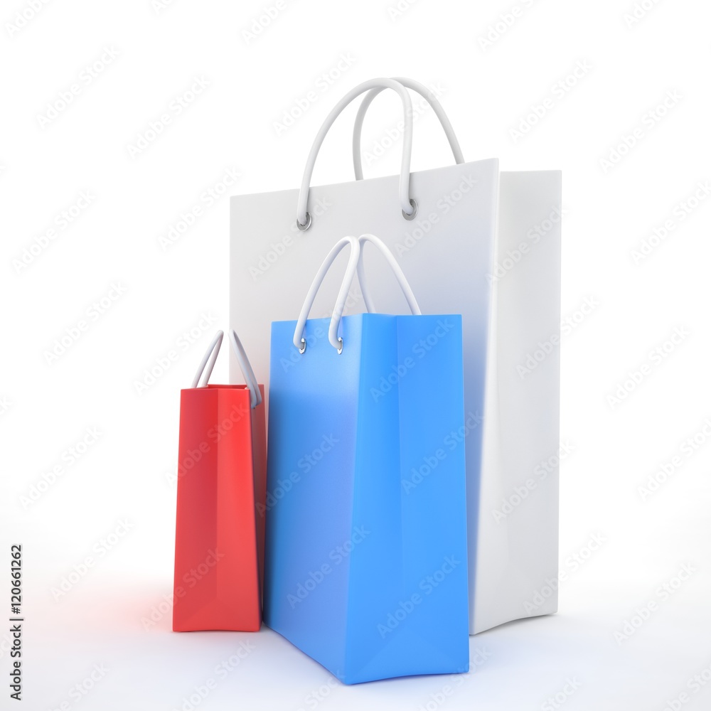 Paper Shopping Bags isolated on white background. 3d rendering. Paper Shopping Bags isolated on white background. 3d rendering.