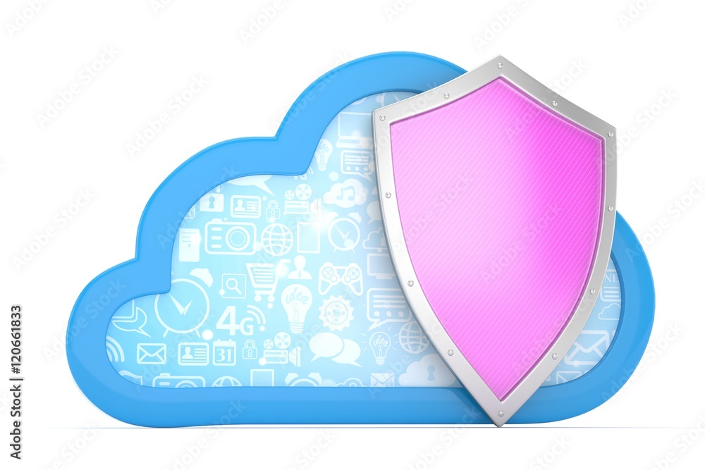 cloud and shield, cloud security concept. 3d rendering. cloud and shield, cloud security concept. 3d rendering.