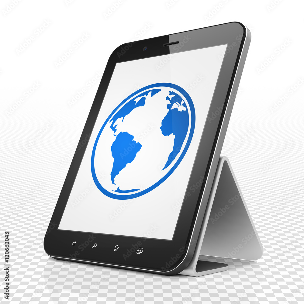 Science concept: Tablet Computer with Globe on display Science concept: Tablet Computer with Globe on display