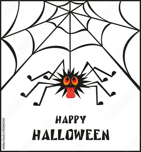 Halloween greeting card with the image of the perky spider