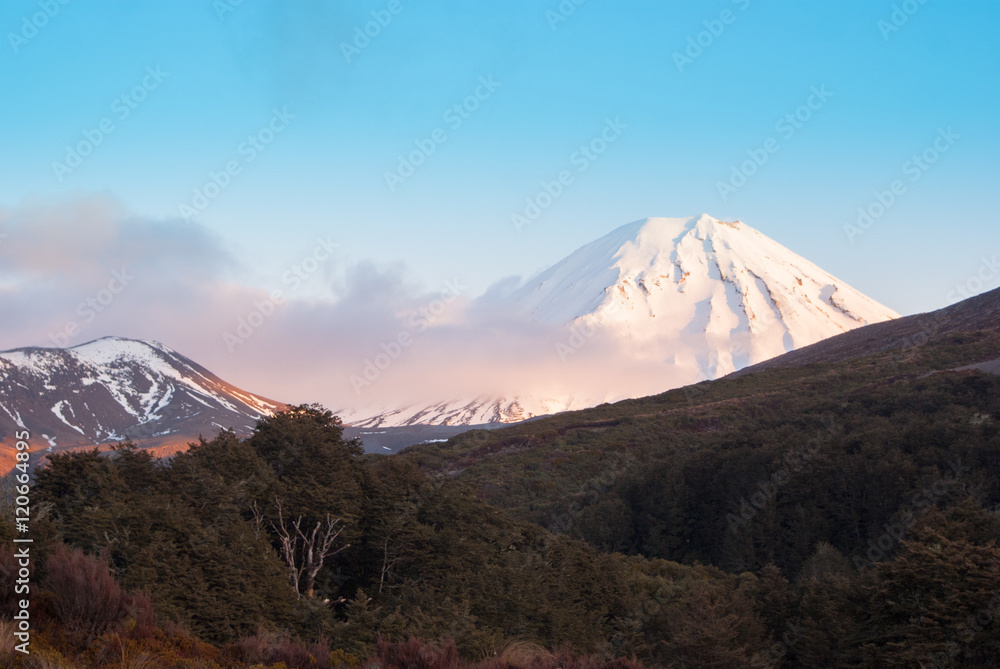 Fototapeta premium Snow covered volcano in tongariro national park