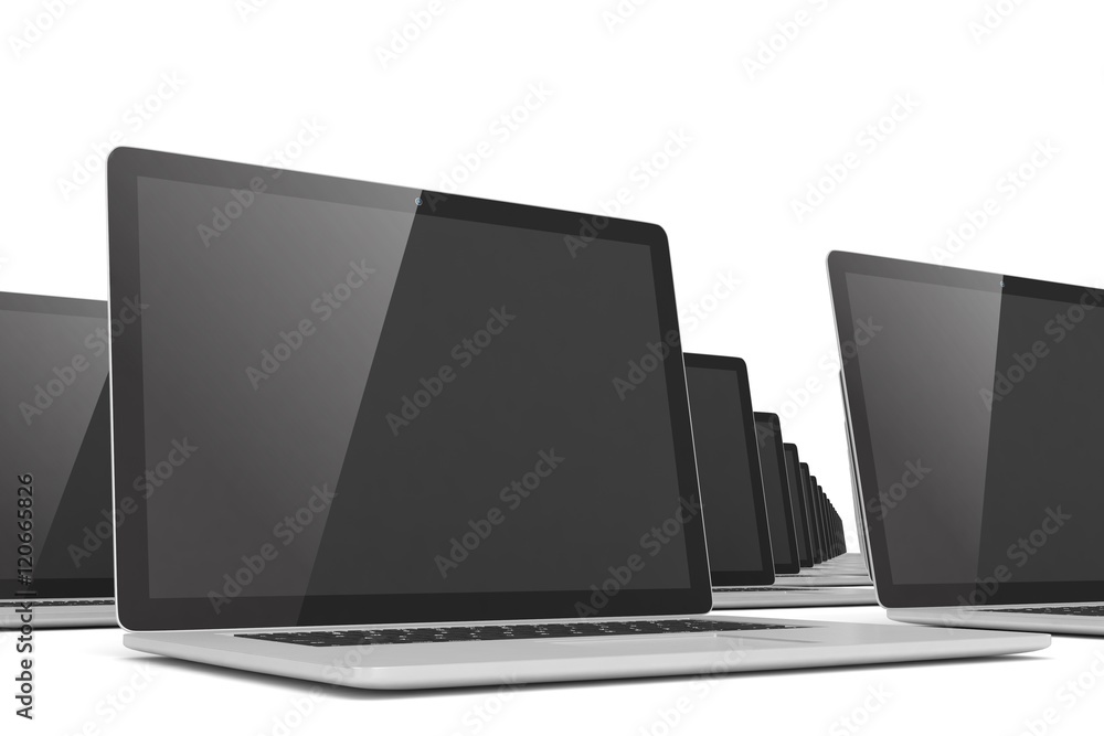 many laptop on white background. 3d rendering. many laptop on white background. 3d rendering.