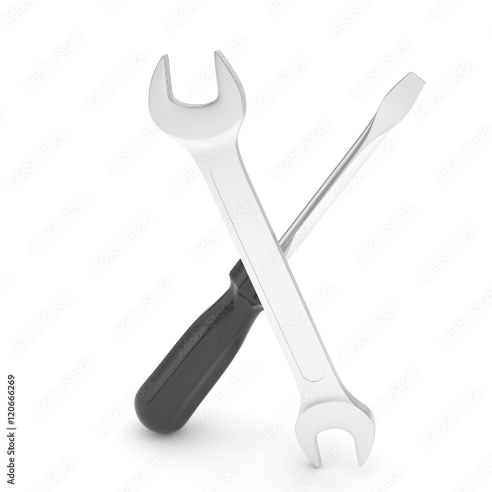 3D Illustration Wrench and screwdriver, service concept 3D Illustration Wrench and screwdriver, service concept