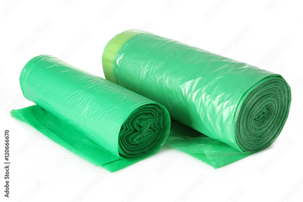 Rolls of disposable trash bags isolated over white background Rolls of disposable trash bags isolated over white background