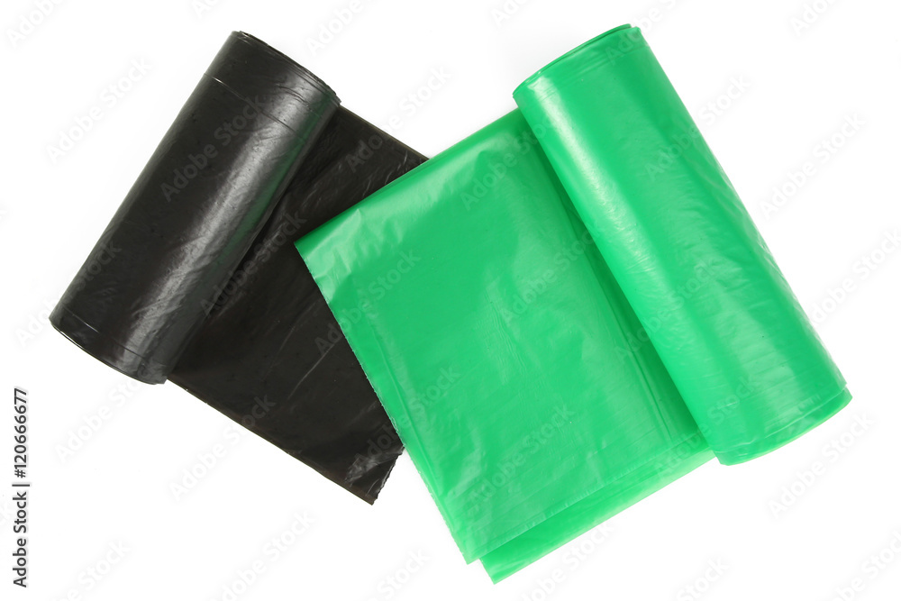 Rolls of disposable trash bags isolated over white background Rolls of disposable trash bags isolated over white background