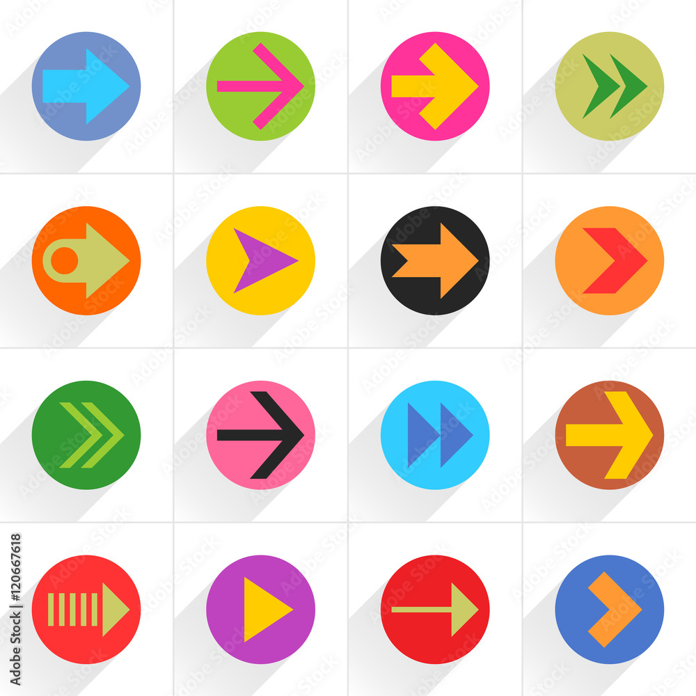 Color arrow icon flat sign with long shadow Color arrow icon flat sign with long shadow