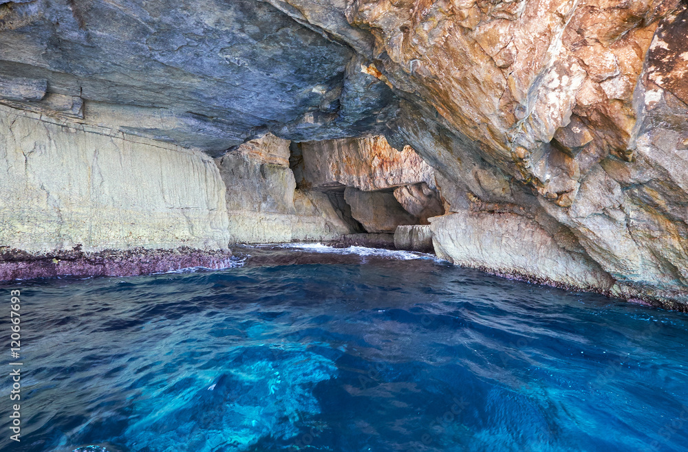 Inside Blue Grotto  on south part of Malta island