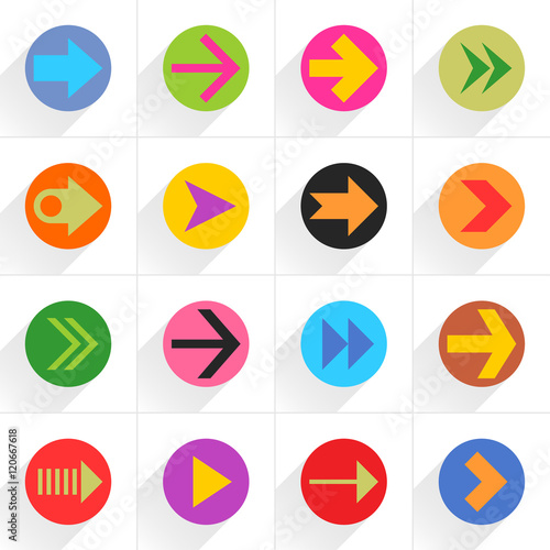 Color arrow icon flat sign with long shadow