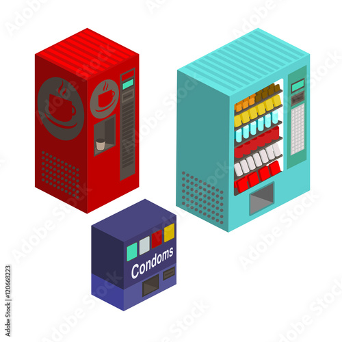 Vending machines isometric set vector illustration
