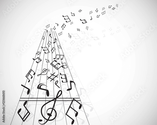 Musical notes staff background with lines. Vector illustration.