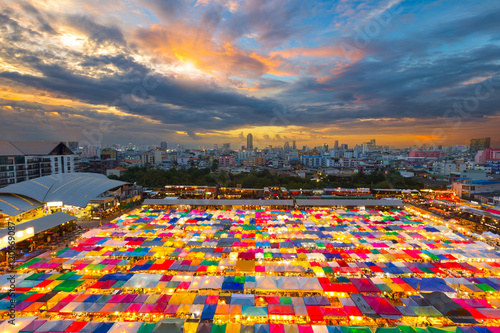 Bird eyes view of Multi-colored tents /Sales of second-hand mark © funfunphoto