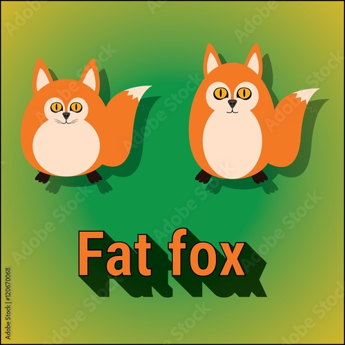 Funny cartoon cute fat fox vector illustration