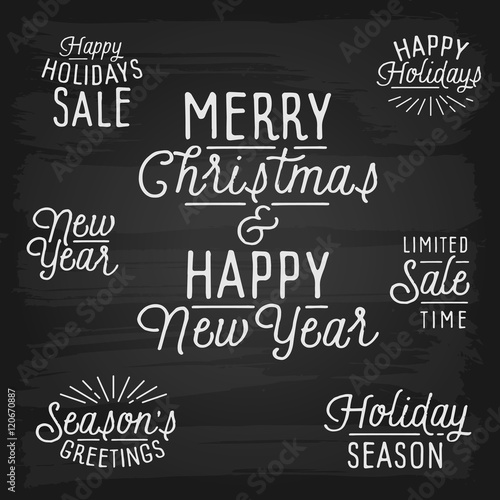 Hand drawn lettering slogans for Christmas and New Year