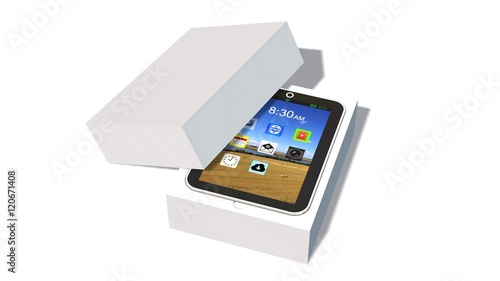 Modern digital tablet pc in the packaging - unboxing - 3D rendering