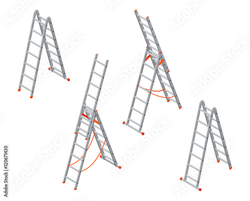 Isometric ladder. Set of various ladders on the white background