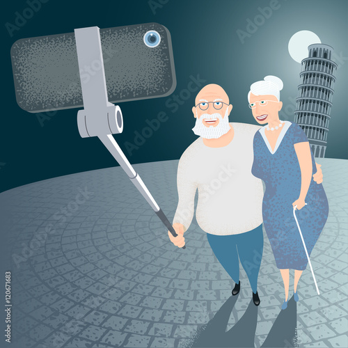 Group of old people making selfie snapshot with cellphone