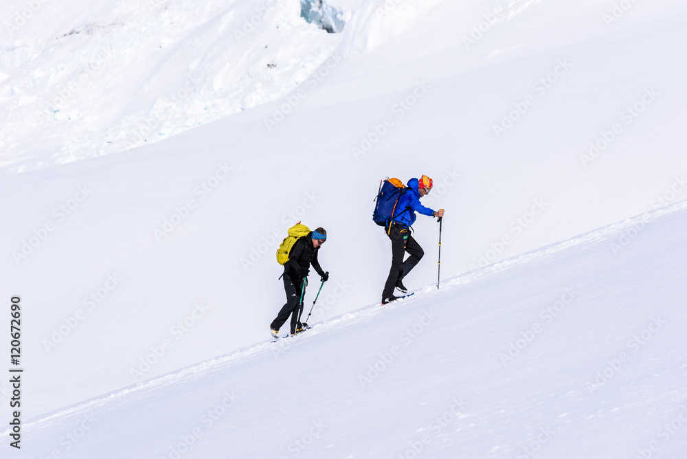 Ice Climbing on glacier in the mountains of Switzerland - Aletsch Glacier
