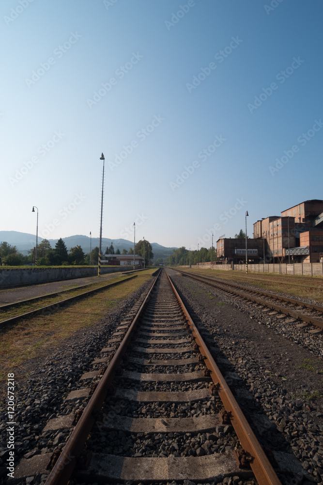 Fototapeta premium Straight rails pointing into the distance