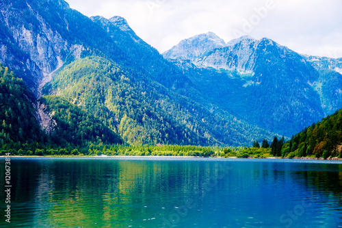 Beautiful landscape, lake with mountain in background.