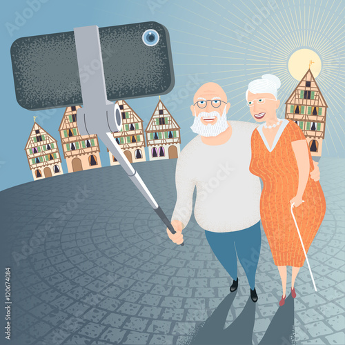 Group of old people making selfie photo with phone