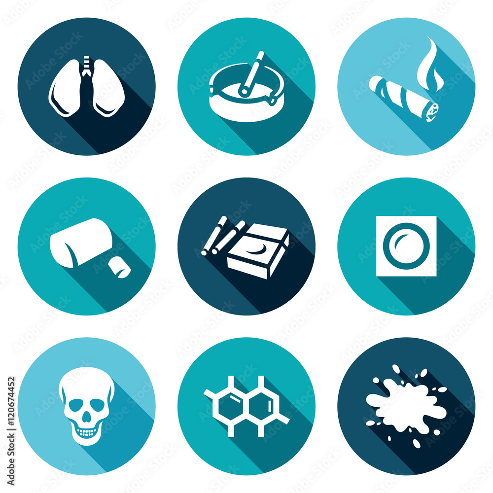 Vector Set of Smoking and Cancer Icons. Lungs, Ashtray, Cigar, Gum, Pack, Patch, Death, DNA, Blood. Vector Set of Smoking and Cancer Icons. Lungs, Ashtray, Cigar, Gum, Pack, Patch, Death, DNA, Blood.