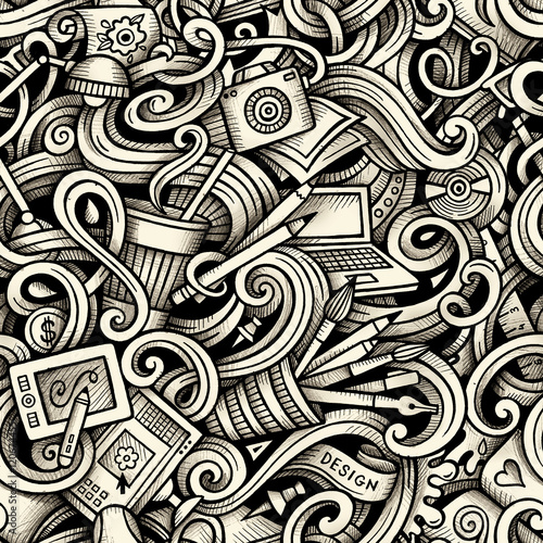 Fototapeta Naklejka Na Ścianę i Meble -  Cartoon hand-drawn doodles Design and Art seamless pattern