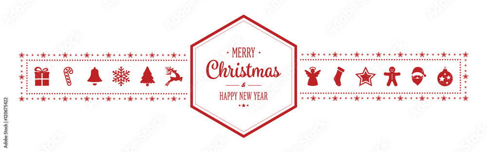 merry christmas hexagon ornament banner red isolated background
